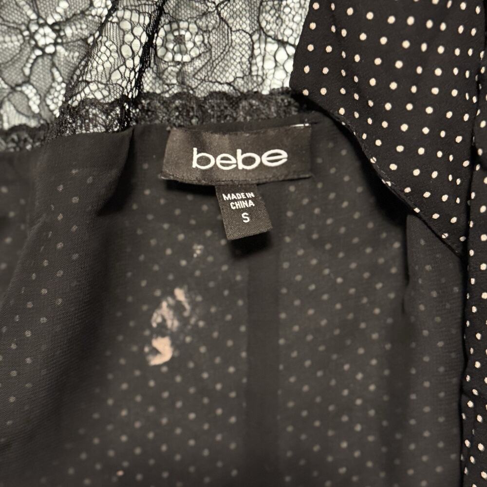 VTG Bebe Y2K Black 100% SILK Sheer Polka Dot Women Top SIZE SMALL Lacie Whimsy - Picture 8 of 16
